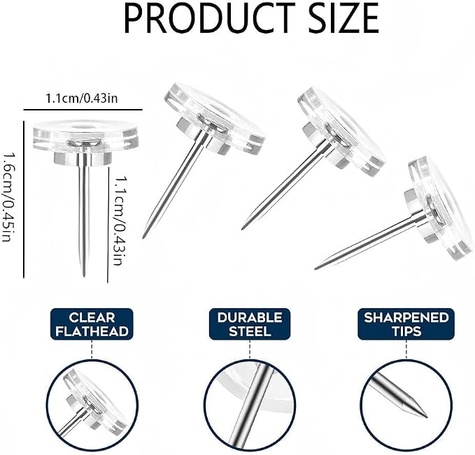 Clear Push Pins – Shatter-Resistant Transparent Thumb Tacks - Image 2
