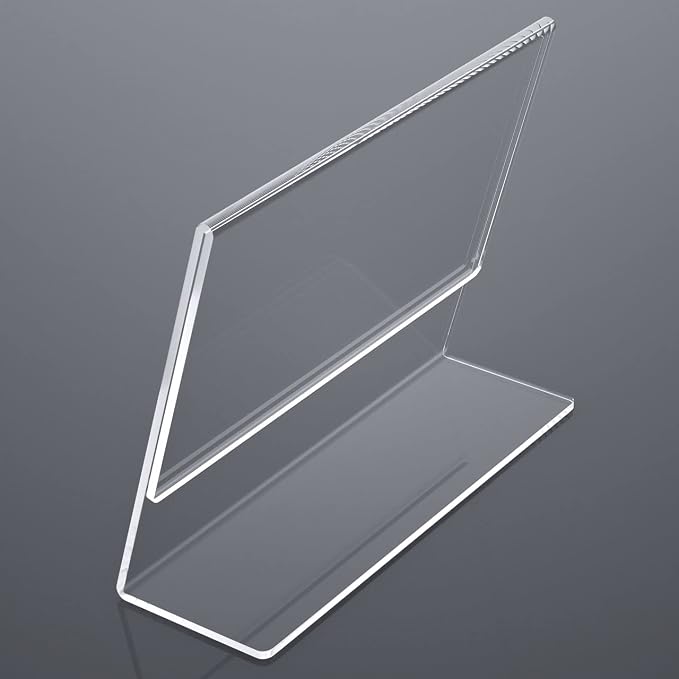 NIUBEE Acrylic Sign Holder 8.5x11 Inches 12 Pack Horizontal, Slant Back Clear - Image 4