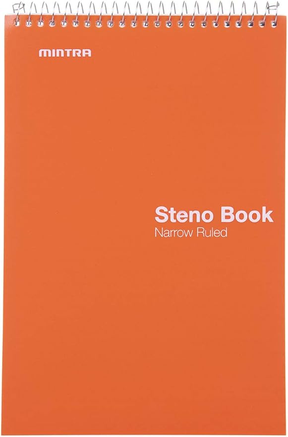 Mintra Office Steno Book - (BRIGHTS - Purp/Wht/Teal/Orange) - 6inx9in, 100 Sheets, 8 Pads/Pack, Narrow Ruled - Poly Cover, Notebook for writing notes in school, university, college, work, office-DeskLoop Office