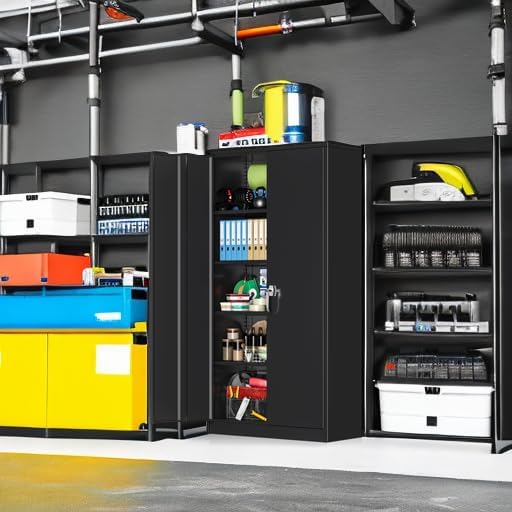 INTERGREAT Garage Storage Cabinets with Lock,72" H Metal Storage Cabinet with Doors and Adjustable Shelves, Steel Tool Cabinet for Garage, Office, Warehouse, School, Black-DeskLoop Office