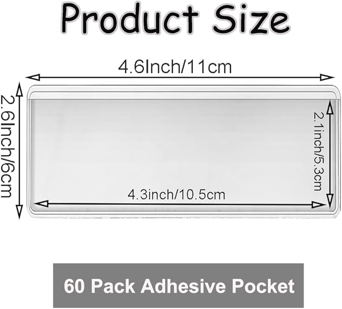 60 Pack Clear Self Adhesive Label Pockets, 4 x 2 Inch Label Holders Index Card - Image 2