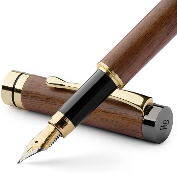 Wordsworth & Black Fountain Pen Set, Luxury Bamboo Wood - Medium Nib, Gift Case; Includes 6 Ink Cartridges, Ink Refill Converter -Journaling, Calligraphy, Drawing, Smooth Writing [Brown Wood]-DeskLoop Office