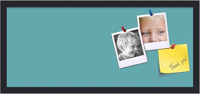 PinPix 28x12 Inch Cork Bulletin Board. This Decorative Framed Pin Board Comes with Aqua Pastel Design and a Satin Black Frame. Ideal for Home Office Decor or Message Board (PinPix-1806)-DeskLoop Office