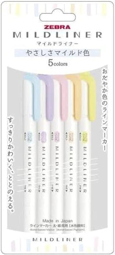 Zebra Line Marker, Thick & Fine Water Based Pigment, 5 Colors, WKT7-5C-YC by ZebraPen