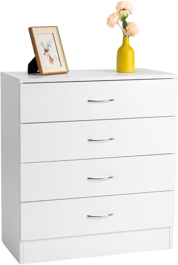 Karl home 4 Drawer Dresser for Bedroom, Small Chests of Drawers Modern Nightstand, White Dresser Chest with 4 Storage Drawers, Dressers for Nursery, Hallway, Living Room, Closet-DeskLoop Office