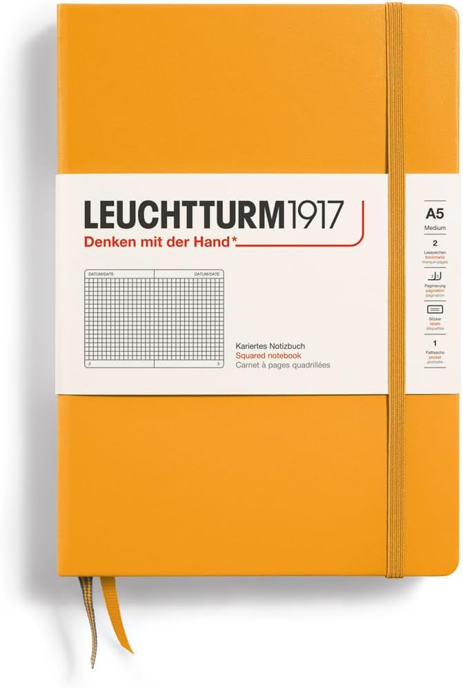 LEUCHTTURM1917 - Notebook Hardcover Medium A5-251 Numbered Pages for Writing and Journaling (Rising Sun, Squared)-DeskLoop Office