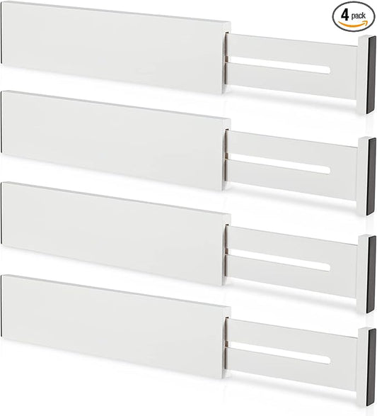 FJO 4 Pack Adjustable Bamboo Drawer Dividers - 11.8" - 17" Expandable Drawer Separators for Kitchen, Utensils, Clothes, Bedroom, Dresser, Bathroom (White)-DeskLoop Office