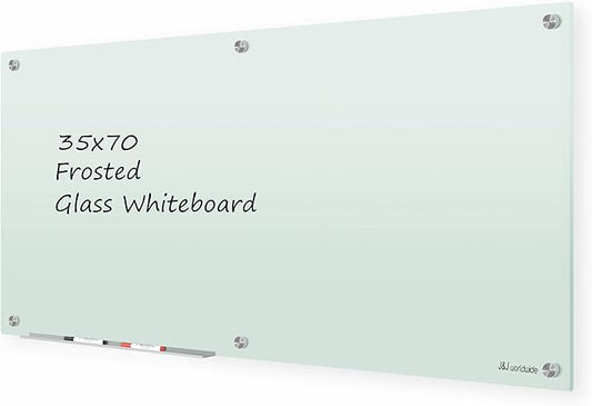 J&J worldwide Glass Whiteboard 6' x 3', Frosted Glass Dry Erase Board Non-Magnetic, Semi-Transparent, Includes Markers, Marker Tray, Eraser for Wall, Office, Home, School-DeskLoop Office