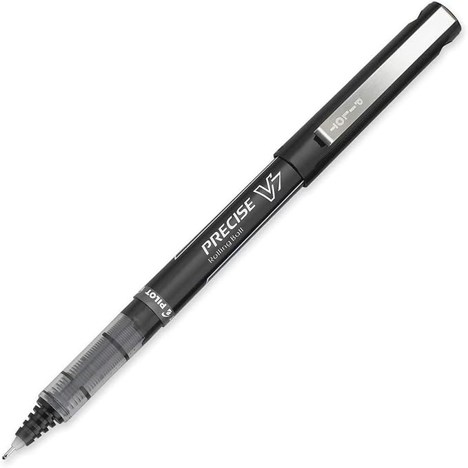 Precise V7 Stick Rolling Ball Pens, Fine Point (.7mm), Blue Ink, 3-pk; Bundle with Plastic Reusable Pouch