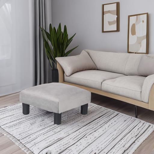 Joveco 15'' Small Foot Rest Stool Ottoman- Upholstered Footstool and Ottomans Small Footrest for High Beds- Lightweight and Portable, Light Gray-DeskLoop Office