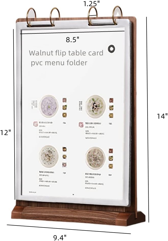 A4 Walnut Wood Sign Holder Vertical Table Card Flip Display 6 Pages, Double - Image 2