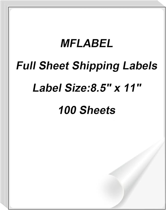 MFLABEL Full Sheet Sticker Label, Address Sticker, 8-1/2" x 11" Shipping Labels by MFLABEL