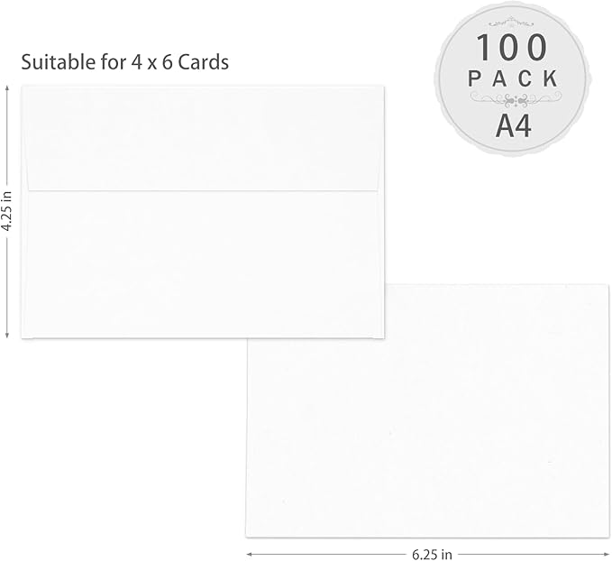 A4 White Envelopes 4x6 100 Pack, Goefun 4.25 x 6.25 Invitation Envelopes Self - Image 2