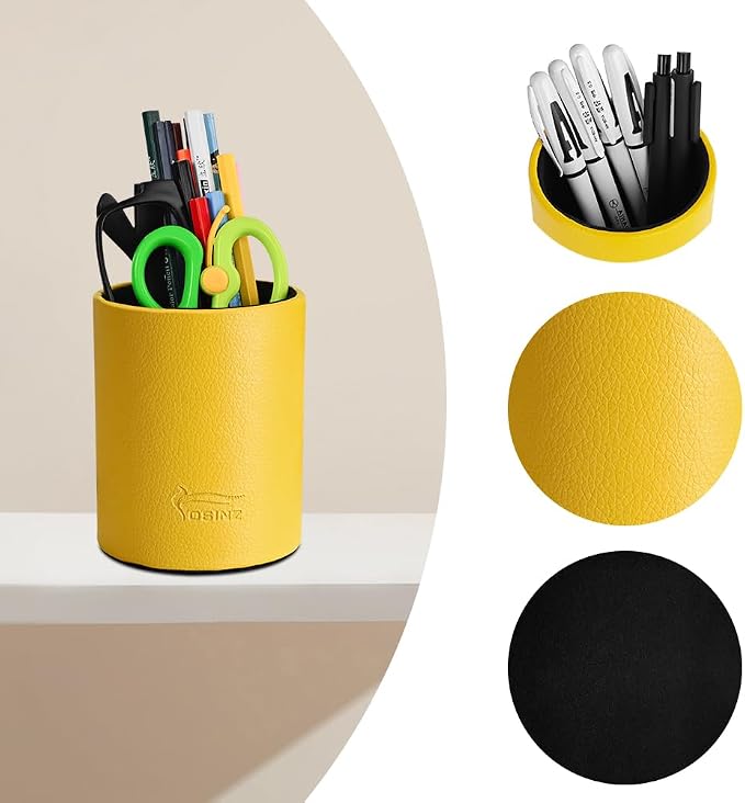 Pen Pencil Holder Cup Container PU Leather Desk Organizer Stand Decor Brush - Image 5