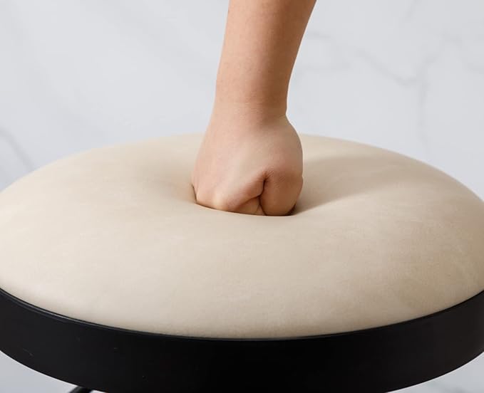 Round Swivel Counter Height Bar Stools Set of 2 Modern Adjustable Barstools Backless PU Leather Bar Chairs Industrial Island Chairs with Metal Base/Footrest for Kitchen Island/Pub/Cafe Beige-DeskLoop Office