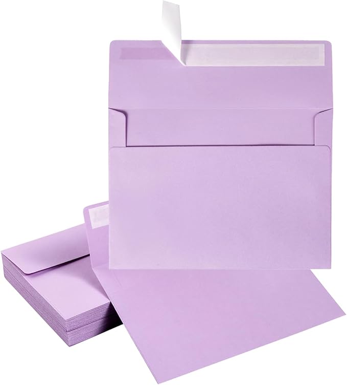 50 Pack 5 x 7 Envelopes A7 Self Seal, 5.24 x 7.21 Inches, Light Purple | by Unknown