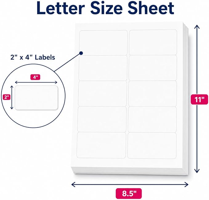 100 Sheets 1000 Pcs2 x4 10 Up White Shipping Labels - Image 2