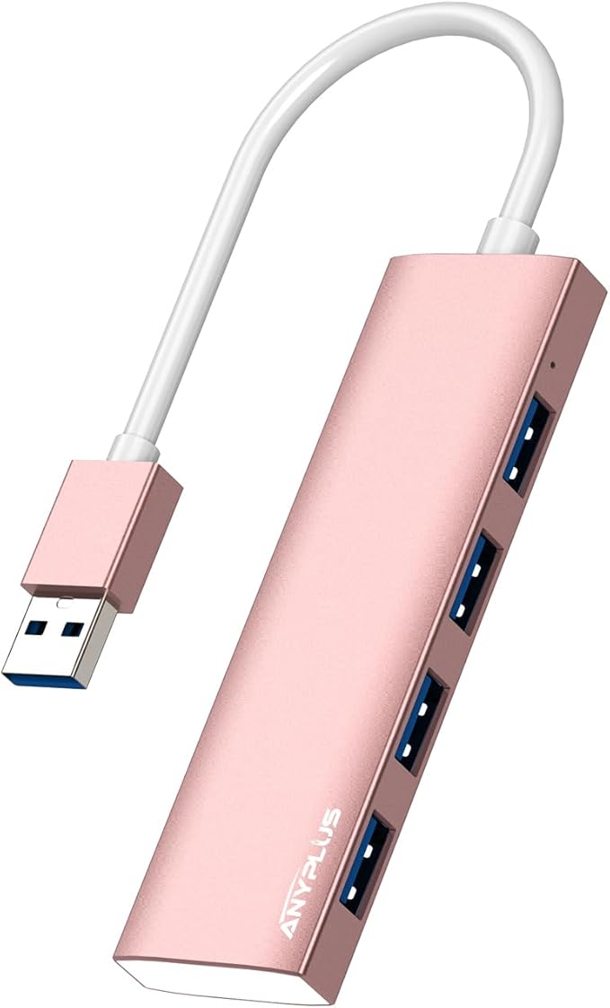USB Hub, USB 3.0 Hub Aluminum Alloy Ultra Slim USB Splitter, Portable 4 Port USB Extender, USB Hub for Laptop, PC, MacBook, iMac, Surface Pro, Mac Pro, Flash Drive, XPS 【Pink】-DeskLoop Office