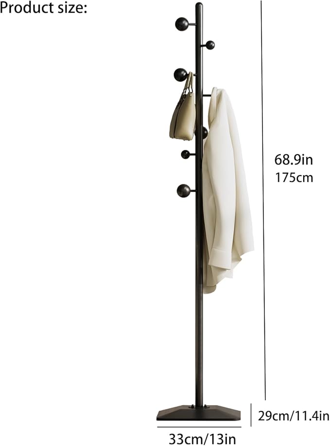 Metal coat rack stand with geometric shape metal base,Heavy duty coat rack freestanding with 7 ball hooks,Coat racks tree hats hanger holder stand for entryway, hallway, bedroom-DeskLoop Office