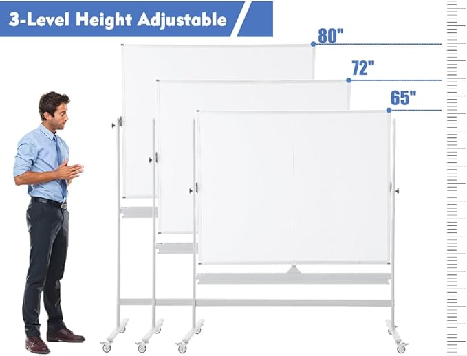 FORTUNO Large Magnetic Mobile Whiteboard 60"x48", Rolling Double Sided Stand Whiteboard on Wheels, Reversible Adjustable Height/Angle Dry Erase Board 5' x 4' Easel White Board for Office Classroom-DeskLoop Office