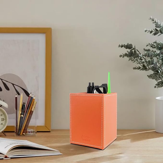 Pen Pencil Holder Cup Container PU Leather Desk Organizer Stand Decor Brush - Image 6