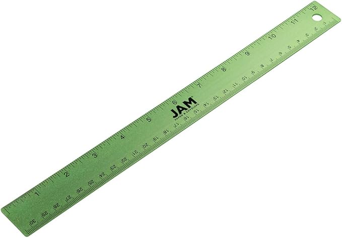 JAM PAPER Strong Aluminum Ruler - 12 Inch - Metal Ruler with Non-Skid Cork Backing - Lime Green - Sold Individually-DeskLoop Office