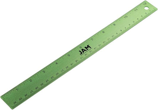 JAM PAPER Strong Aluminum Ruler - 12 Inch - Metal Ruler with Non-Skid Cork Backing - Lime Green - Sold Individually-DeskLoop Office