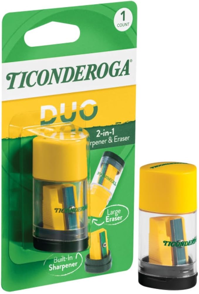 Ticonderoga Duo 2-in-1 Sharpener & Eraser, 2.125" x 1.125" x 1", School Class - Image 3