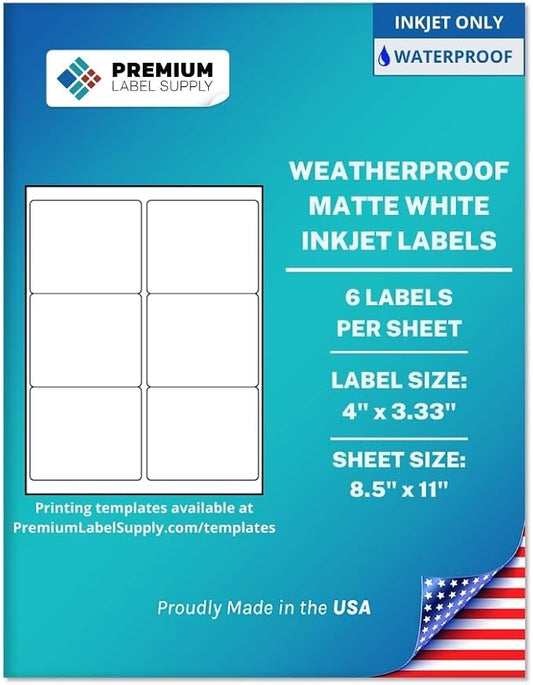 Premium Label Supply Waterproof Matte White Sticker Labels – 4" x 3.33" – by PremiumLabelSupply