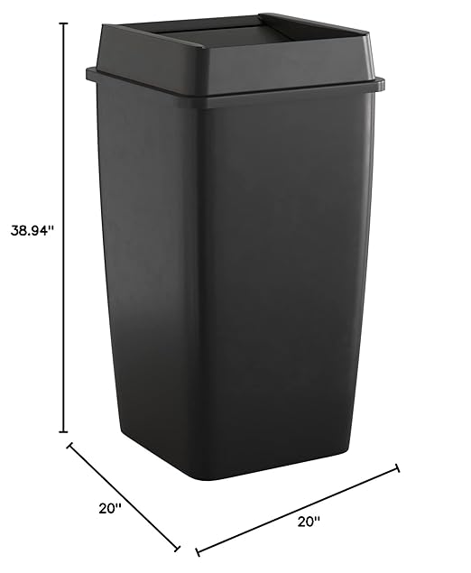 50 Gallon Black Square Commercial Trash Can with Lid-DeskLoop Office