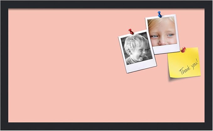 PinPix 24x14 Inch Cork Bulletin Board. This Decorative Framed Pin Board Comes with Pink Pastel Design and a Satin Black Frame. Ideal for Home Office Decor or Message Board (PinPix-1813)-DeskLoop Office