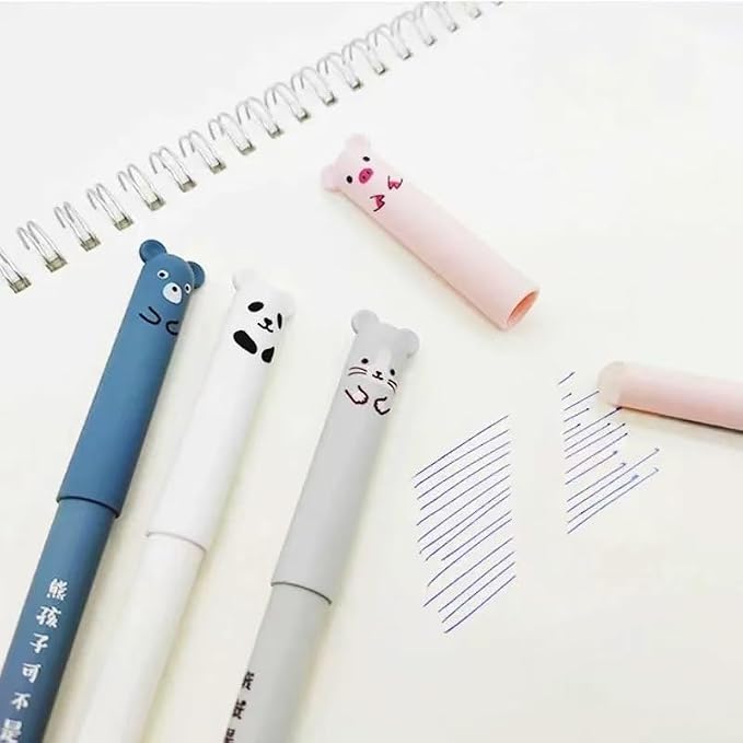 Piaogui 6pcs 0.5mm Erasable Gel Pens, Kawaii Cute Bear Pig Erasable Gel Pen Set - Image 3