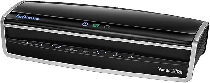 Fellowes Laminator Venus 2 125, Rapid 30-60 Second Warm-up Laminating Machine, with Laminating Pouches Kit (5734801), Black, Silver, 5.1" x 21.3" x 8.2"-DeskLoop Office