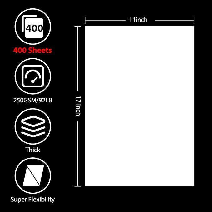 OcePor 400 Sheets White Cardstock 11” x 17”, 92lb/250gsm Card Stock, Thick Card - Image 2