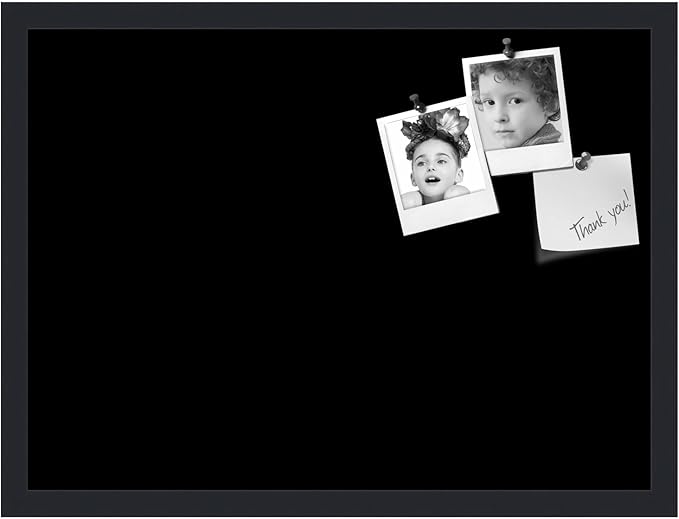 PinPix 23x17 Inch Cork Bulletin Board. This Decorative Framed Pin Board Comes with Solid Black Design and a Satin Black Frame. Ideal for Home Office Decor or Message Board (PinPix-622)-DeskLoop Office