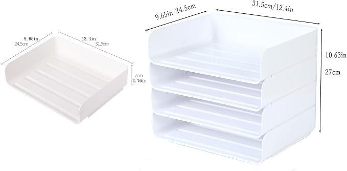 4 Tiers Stackable A4 Paper Trays, Office Desk File Holder, Tidy File Document - Image 7