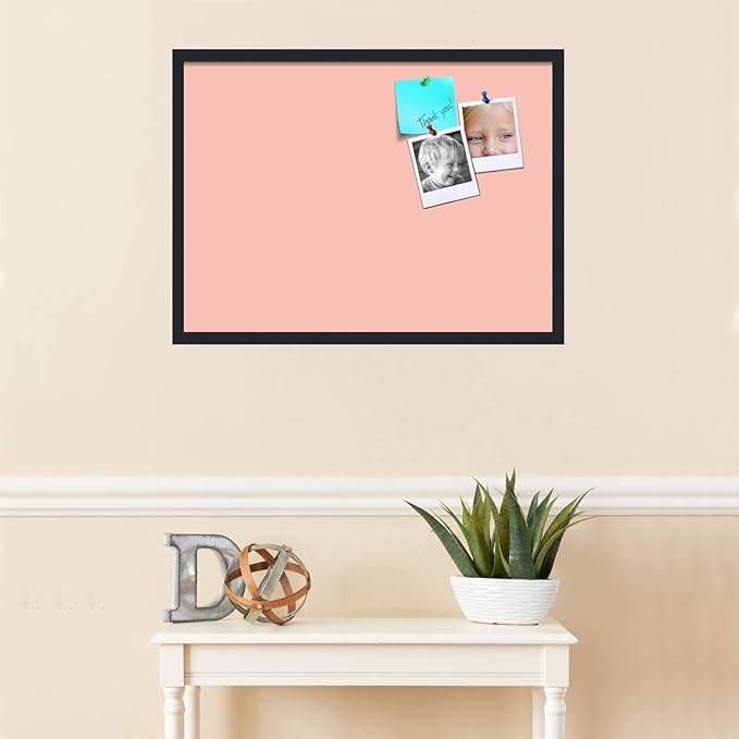 PinPix 30x22 Inch Cork Bulletin Board. This Decorative Framed Pin Board Comes with Pink Pastel Design and a Satin Black Frame. Ideal for Home Office Decor or Message Board (PinPix-1813)-DeskLoop Office