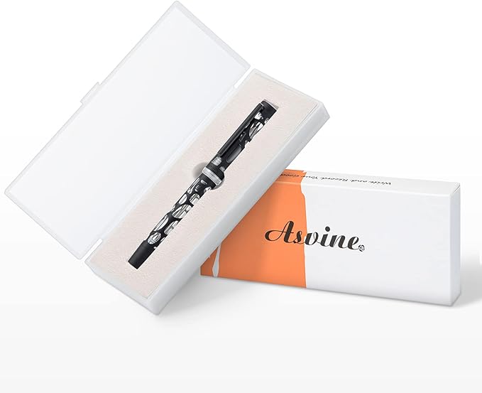 Asvine V169 Vacuum Filling Fountain Pen, Matte Black Water Drop Skeleton Transparent Acrylic Pen, Black Medium Nib Office Pen with Case Set