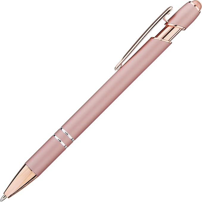 LINFANC 12 Pack Rose Gold Ballpoint Pen with Stylus Tip, 1.0 mm Black Ink Smooth Writing Pens, Metal Stylus Pens for Touch Screens-DeskLoop Office