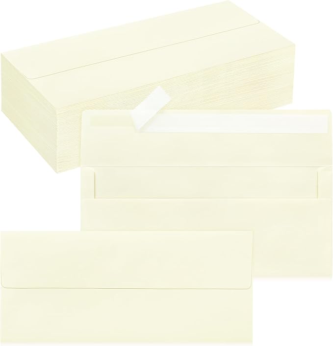 100 Pack #10 Business Envelopes, Self Seal Standard Ivory Envelopes by QIKSION