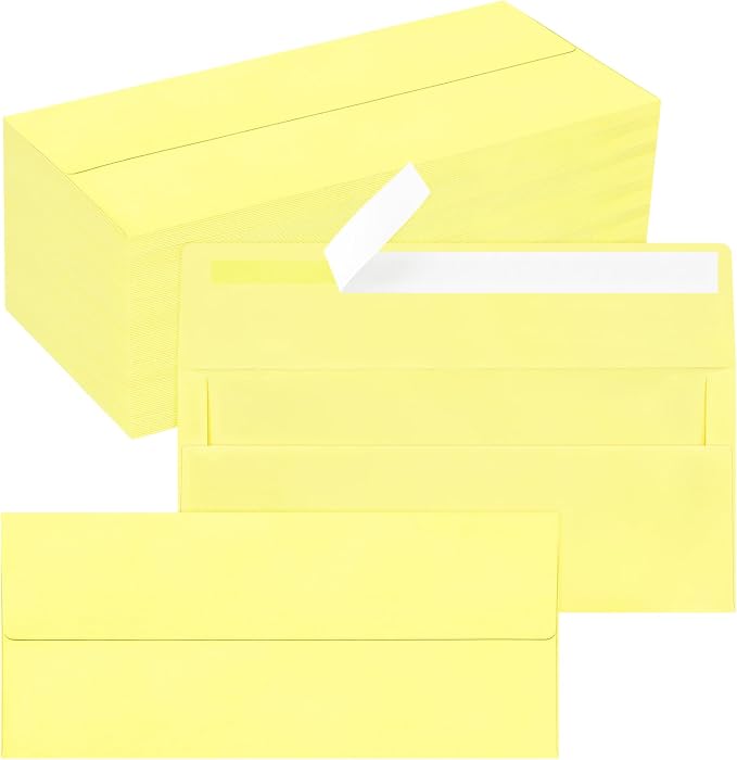 200 Pack #10 Business Envelopes, Self Seal Standard Light Yellow Envelopes by QIKSION