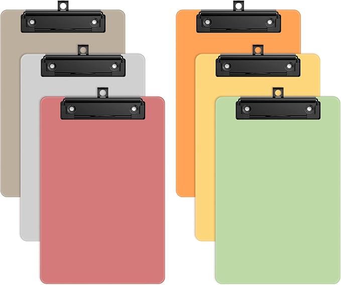 6 Pack Colorful Small Clipboard, A5 Mini Clip Board | Black Clip, 9 x 6" by ORGANIZEEASYWORKSTEADY