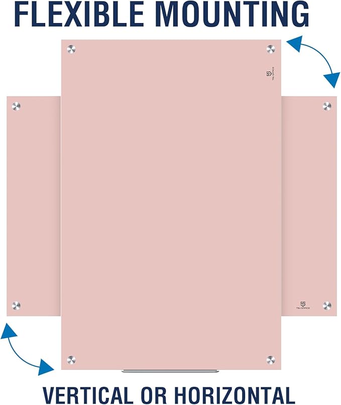 TSJ OFFICE Glass Dry-Erase Board - 36 x 24 Inches Wall Mounted Magnetic Whiteboard, Large Frameless Glass White Board for Office, Home & School, Pink-DeskLoop Office