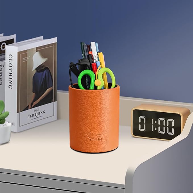 Pen Pencil Holder Cup Container PU Leather Desk Organizer Stand Decor Brush - Image 3