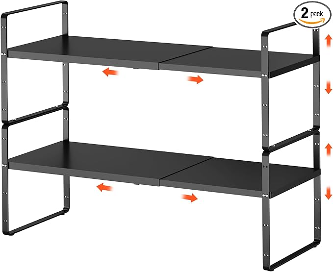 jkxoo 2Pack 16.5-27’’L Expandable Kitchen Shelf Organizer, Stackable Shelves by jkxoo