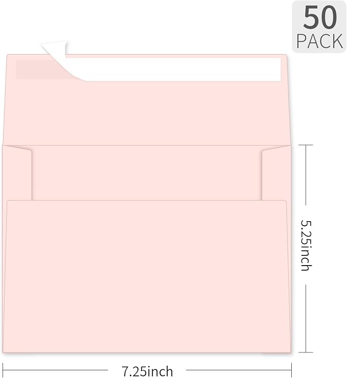 5x7 Envelopes For Invitation, A7 Envelope pink, 50 pack 5x7 card Envelopes Self - Image 2