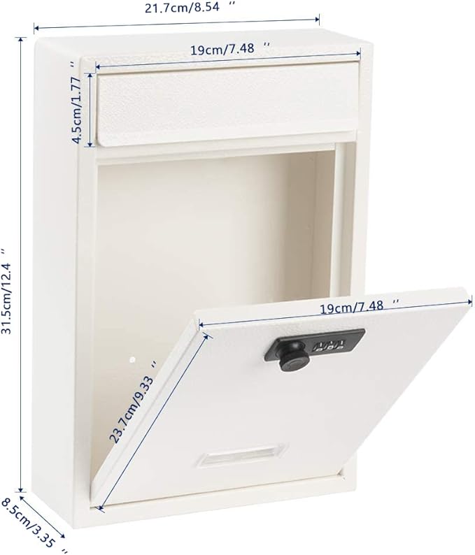 KYODOLED Locking Wall Mount Mailbox, Mail Boxes with Combination Lock for Outside, Security Drop Box with Code,12.4H x 8.54L x 3.35W Inches, White-DeskLoop Office