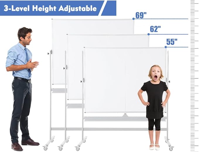 FORTUNO Magnetic Mobile Whiteboard 48"x36", Rolling Double Sided Dry Erase Board with Stand, Reversible Adjustable Height/Angle Easel White Board on Wheels 4' x 3' for Office Classroom Home-DeskLoop Office