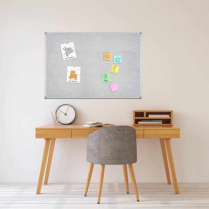 Lockways 36" x 24" Premium Cork Bulletin Board, Light Grey Framed Linen Fabric Pinboard with Silver Aluminum Frame for Home, Office & Kitchen Organization-DeskLoop Office