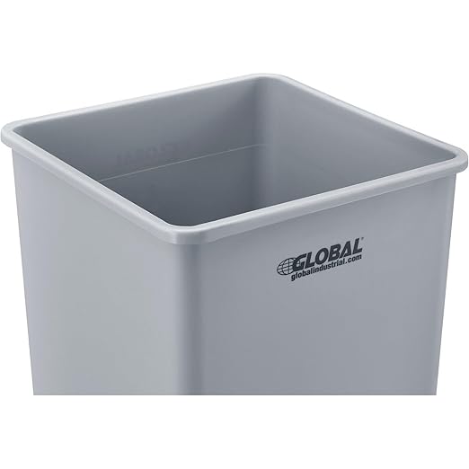 Global Industrial Square Plastic Garbage Can, Open Top, 55 Gallon Capacity, Indoor/Outdoor Rated, 19-1/2"W x 19-1/2"D x 34"H, Utility Trash Can, No Lid, Gray-DeskLoop Office